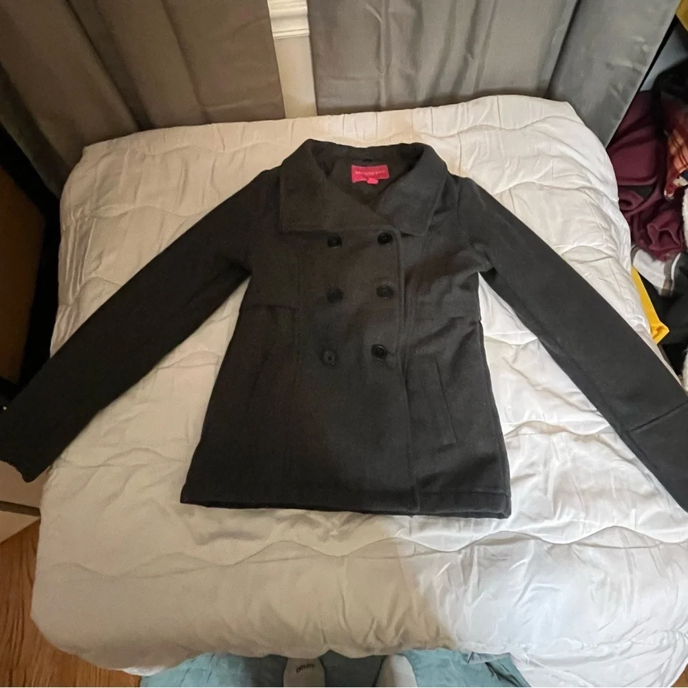 London Fog Girls Pea Coat Gray 14/16 Dress Button-up Double Breasted Warm